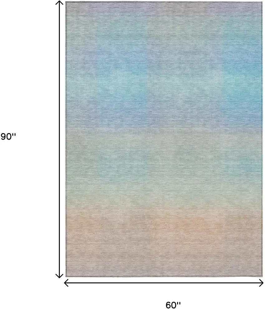 Sky Blue And Peach Abstract Washable Indoor Outdoor Area Rug Photo 9