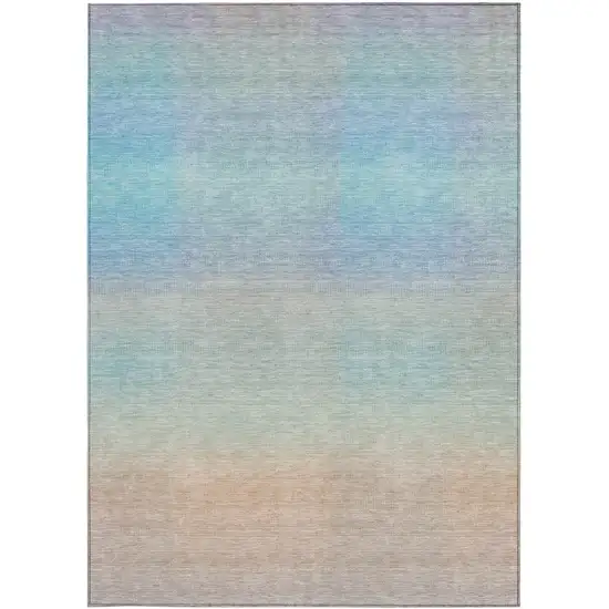 Sky Blue And Peach Abstract Washable Indoor Outdoor Area Rug Photo 3