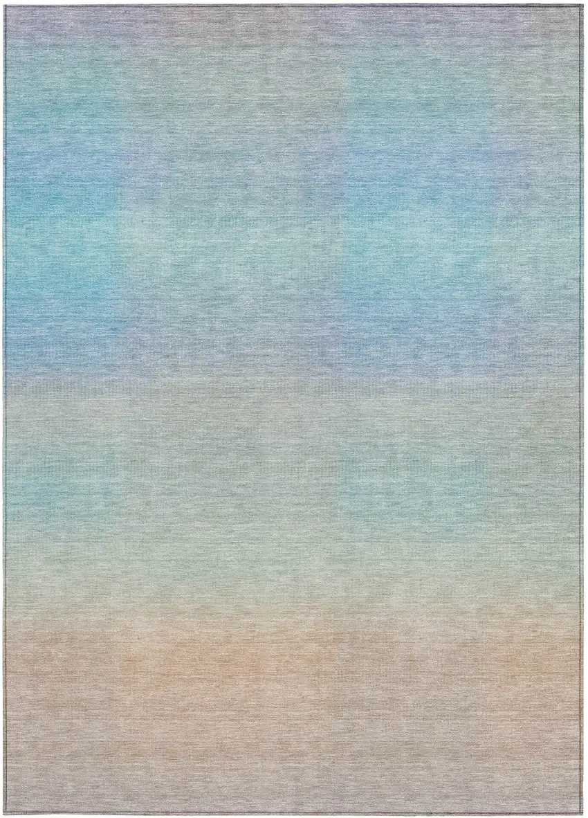 Sky Blue And Peach Abstract Washable Indoor Outdoor Area Rug Photo 3