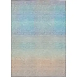 Photo of Sky Blue And Peach Abstract Washable Indoor Outdoor Area Rug
