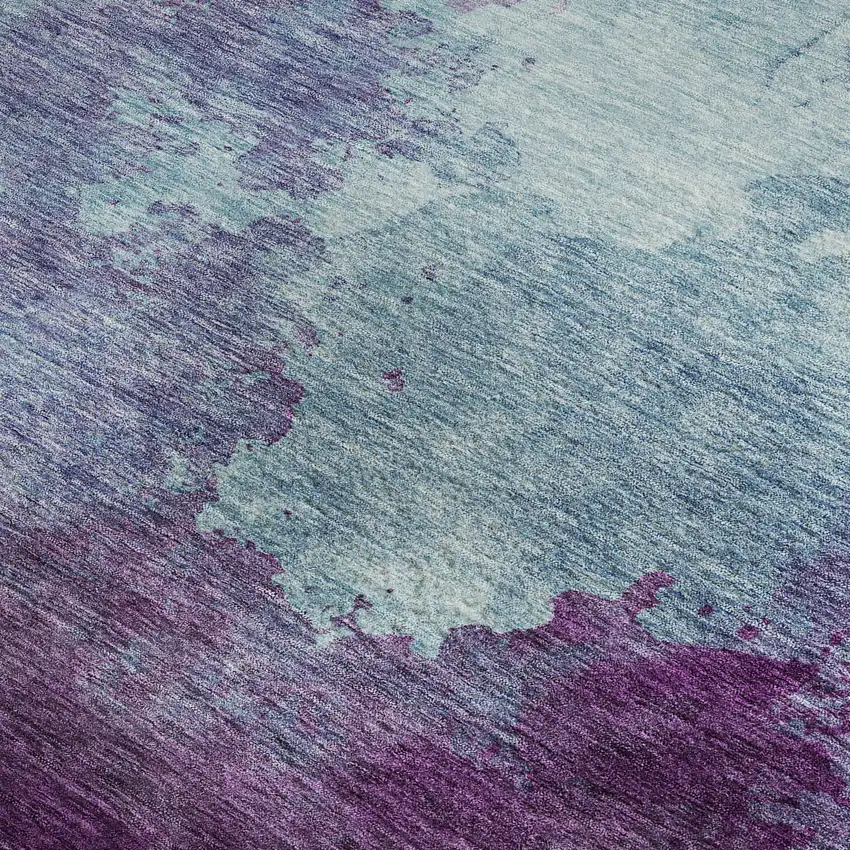 Sky Blue And Purple Abstract Washable Area Rug With UV Protection Photo 3