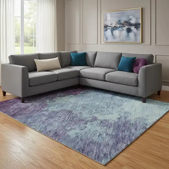 Sky Blue And Purple Abstract Washable Area Rug With UV Protection Photo 2