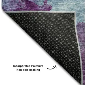 Photo of Sky Blue And Purple Abstract Washable Area Rug With UV Protection