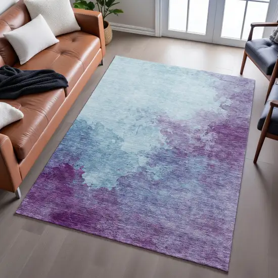 Sky Blue And Purple Abstract Washable Area Rug With UV Protection Photo 5
