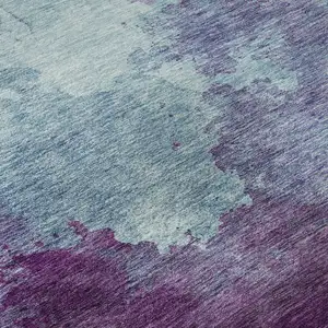 Photo of Sky Blue And Purple Abstract Washable Area Rug With UV Protection