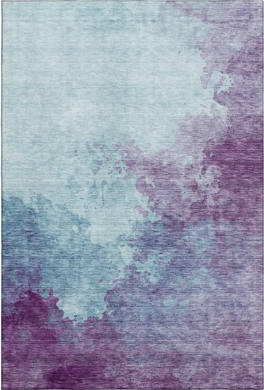 Sky Blue And Purple Abstract Washable Area Rug With UV Protection Photo 6