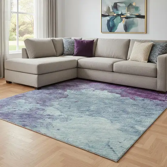 Sky Blue And Purple Abstract Washable Area Rug With UV Protection Photo 2