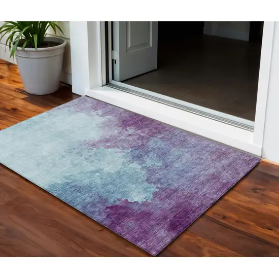 Sky Blue And Purple Abstract Washable Indoor Outdoor Area Rug Photo 1