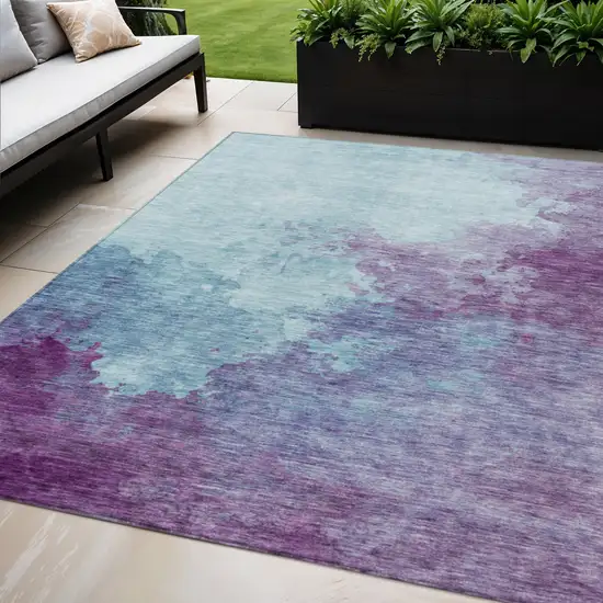 Sky Blue And Purple Abstract Washable Indoor Outdoor Area Rug Photo 1