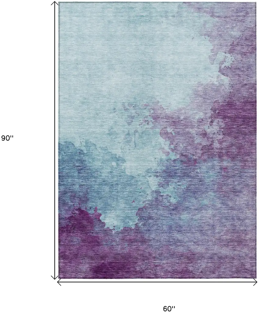 Sky Blue And Purple Abstract Washable Indoor Outdoor Area Rug Photo 7