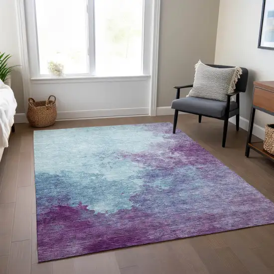 Sky Blue And Purple Abstract Washable Indoor Outdoor Area Rug Photo 9