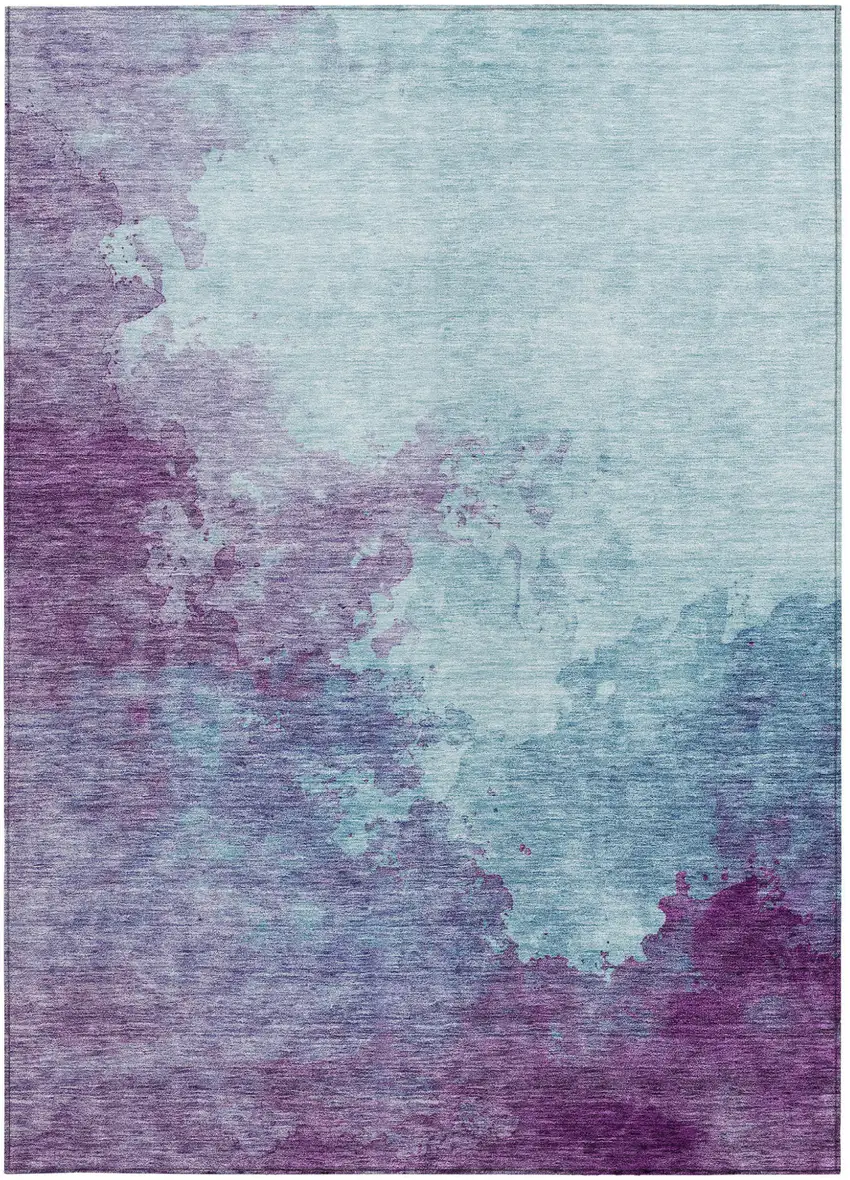 Sky Blue And Purple Abstract Washable Indoor Outdoor Area Rug Photo 6