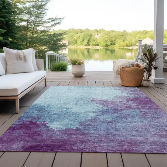 Sky Blue And Purple Abstract Washable Indoor Outdoor Area Rug Photo 7