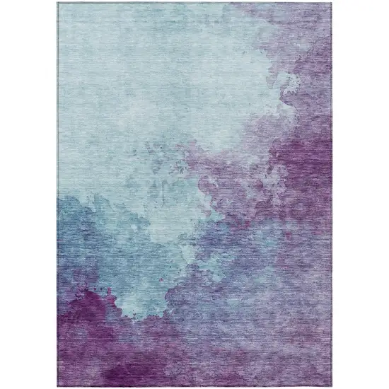 Sky Blue And Purple Abstract Washable Indoor Outdoor Area Rug Photo 2