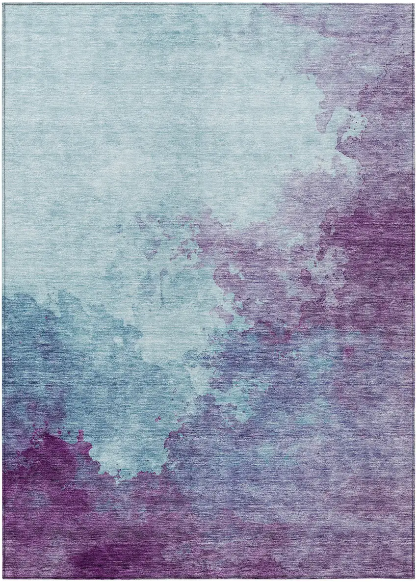 Sky Blue And Purple Abstract Washable Indoor Outdoor Area Rug Photo 2