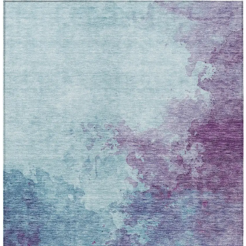Sky Blue And Purple Abstract Washable Indoor Outdoor Area Rug Photo 6
