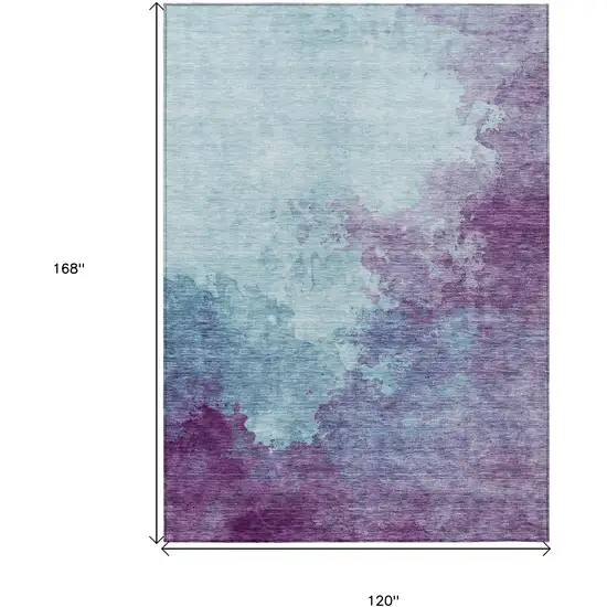 Sky Blue And Purple Abstract Washable Indoor Outdoor Area Rug Photo 7