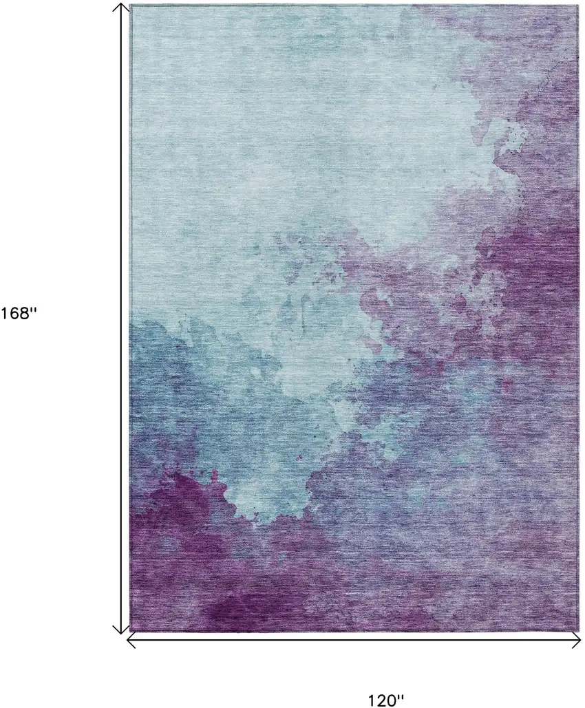 Sky Blue And Purple Abstract Washable Indoor Outdoor Area Rug Photo 7