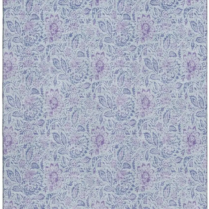 Sky Blue And Purple Floral Washable Area Rug With UV Protection Photo 3
