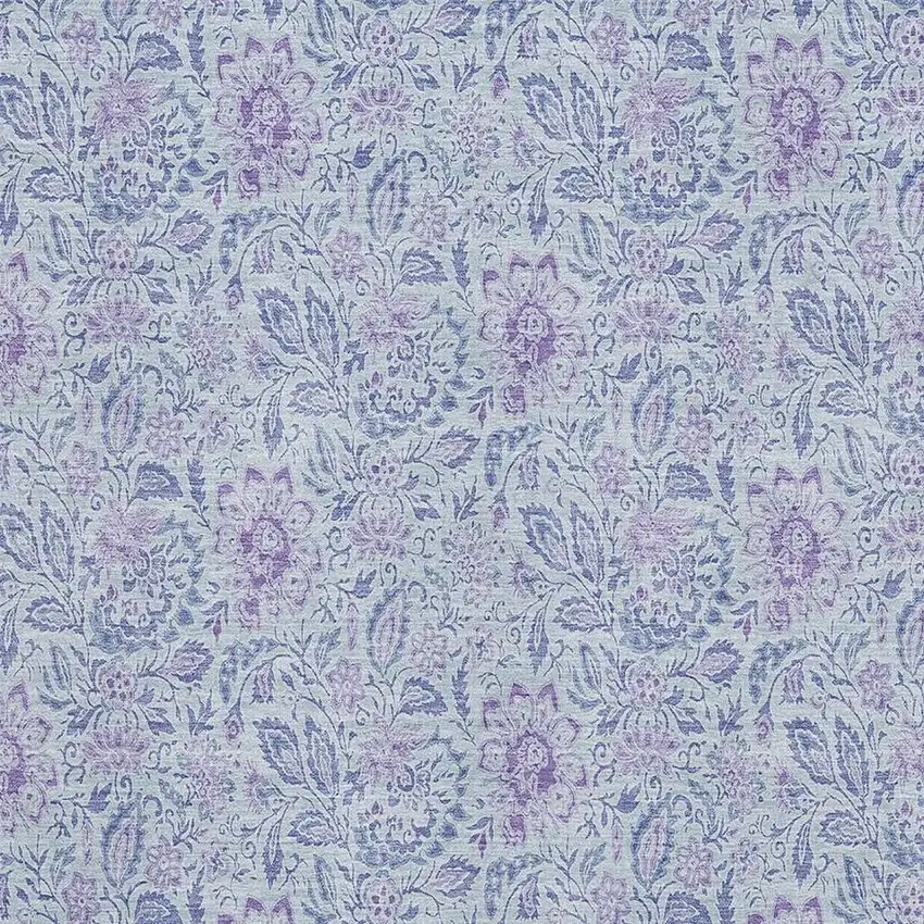 Sky Blue And Purple Floral Washable Area Rug With UV Protection Photo 2