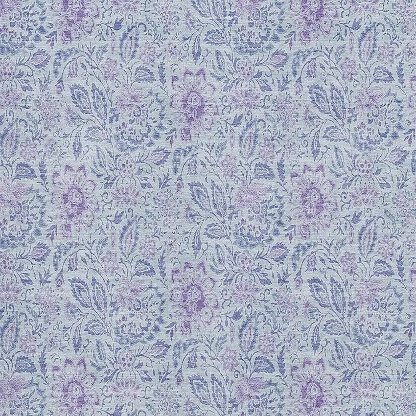 Sky Blue And Purple Floral Washable Area Rug With UV Protection Photo 2