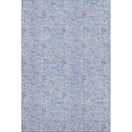 Sky Blue And Purple Floral Washable Area Rug With UV Protection Photo 1