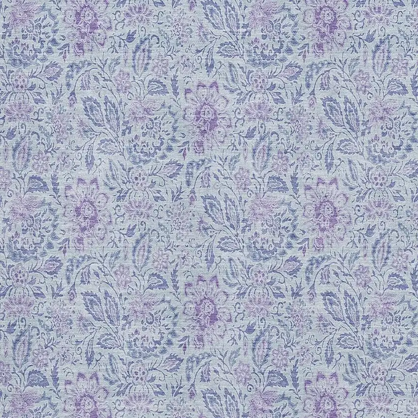 Sky Blue And Purple Floral Washable Area Rug With UV Protection Photo 2