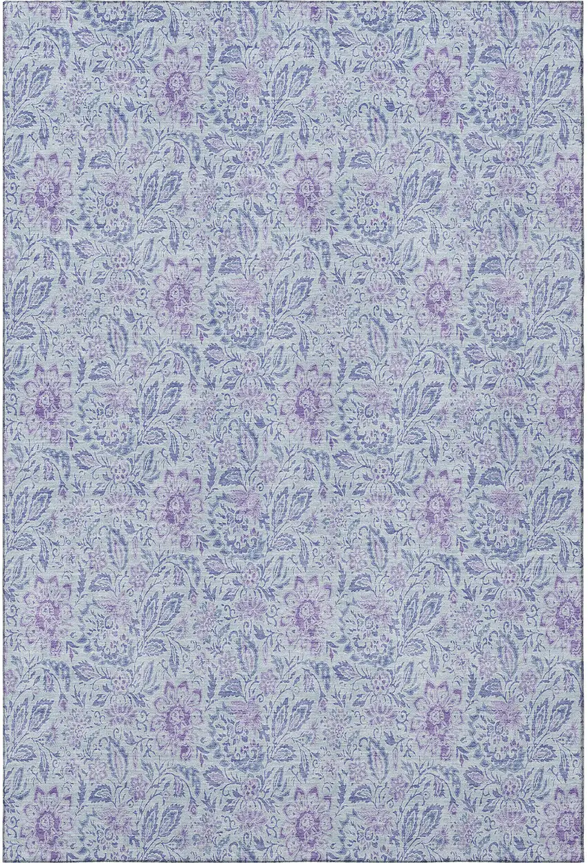 Sky Blue And Purple Floral Washable Area Rug With UV Protection Photo 3