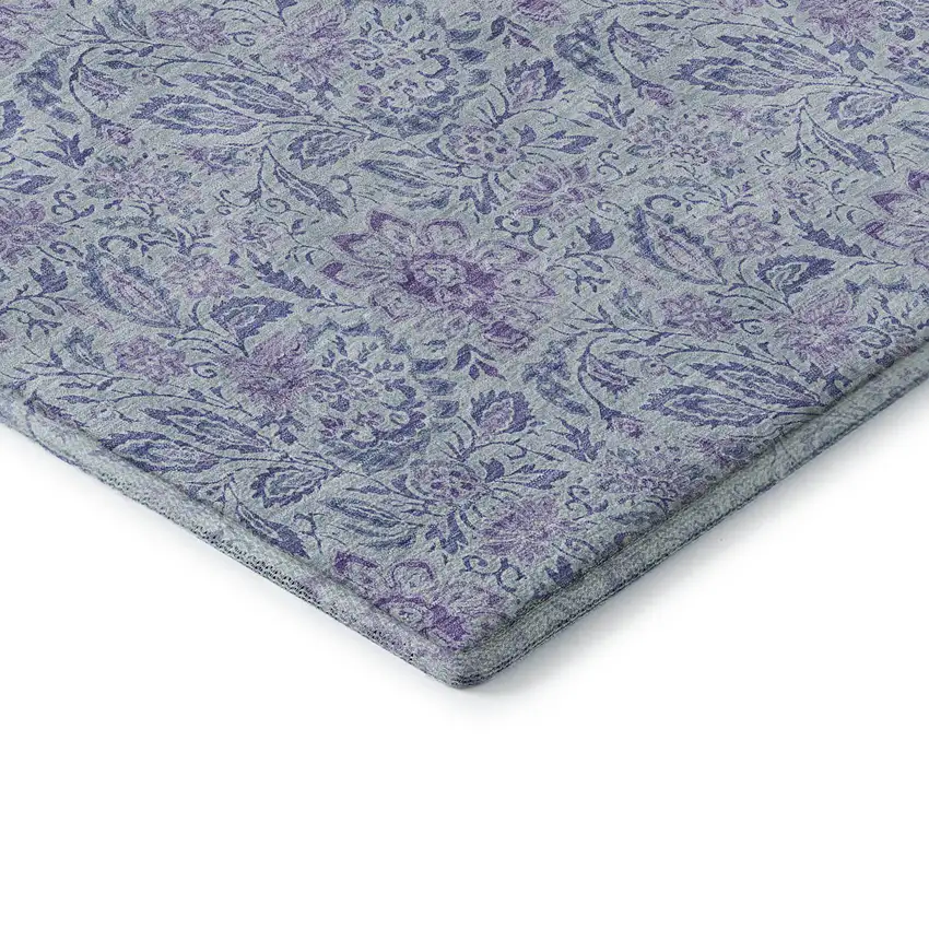 Sky Blue And Purple Floral Washable Area Rug With UV Protection Photo 7
