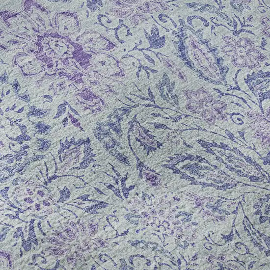 Sky Blue And Purple Floral Washable Area Rug With UV Protection Photo 9
