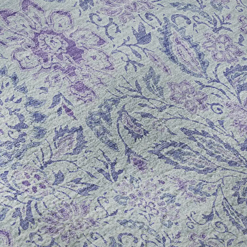 Sky Blue And Purple Floral Washable Area Rug With UV Protection Photo 9