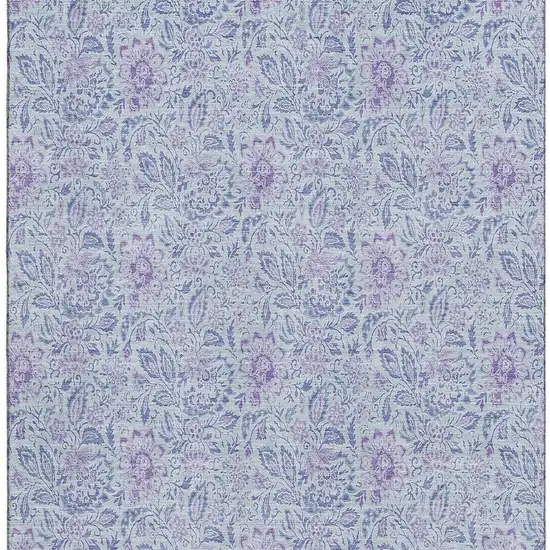 Sky Blue And Purple Floral Washable Area Rug With UV Protection Photo 2