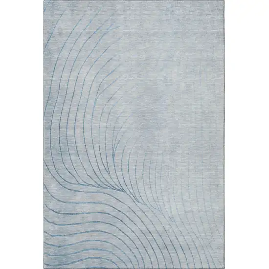 Sky Blue And Silver Abstract Washable Area Rug With UV Protection Photo 4
