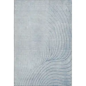 Photo of Sky Blue And Silver Abstract Washable Area Rug With UV Protection