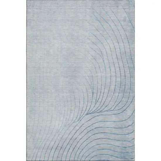 Sky Blue And Silver Abstract Washable Area Rug With UV Protection Photo 1