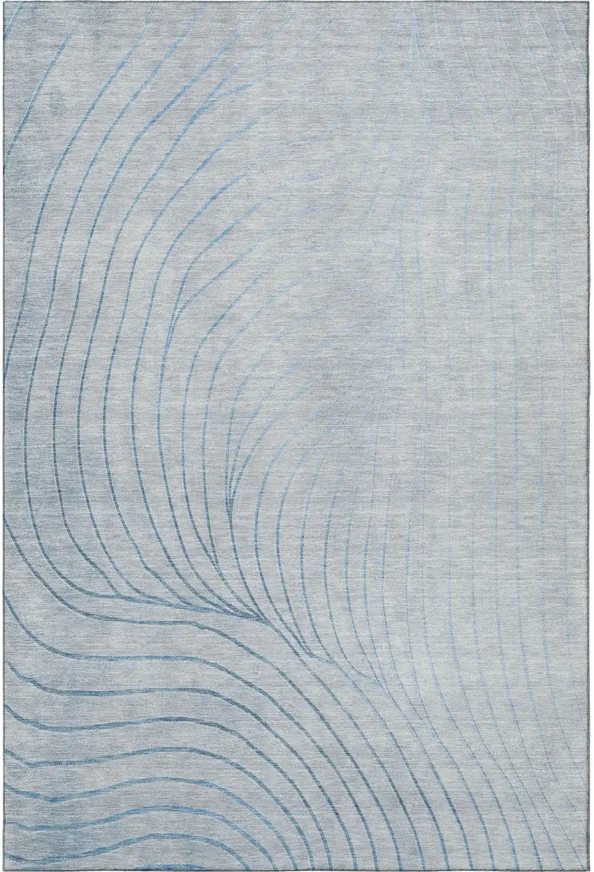 Sky Blue And Silver Abstract Washable Area Rug With UV Protection Photo 4