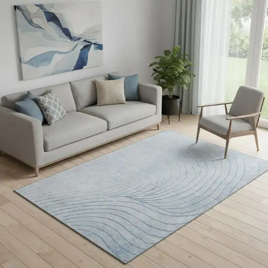 Sky Blue And Silver Abstract Washable Area Rug With UV Protection Photo 2