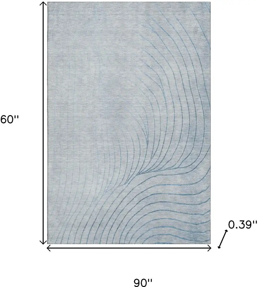 Sky Blue And Silver Abstract Washable Area Rug With UV Protection Photo 9