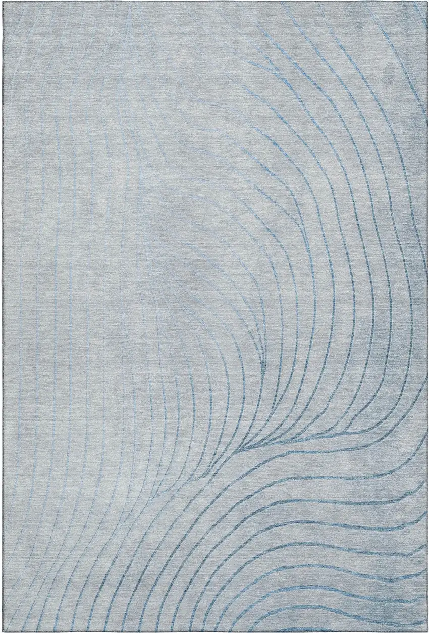Sky Blue And Silver Abstract Washable Area Rug With UV Protection Photo 1