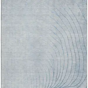 Photo of Sky Blue And Silver Abstract Washable Area Rug With UV Protection