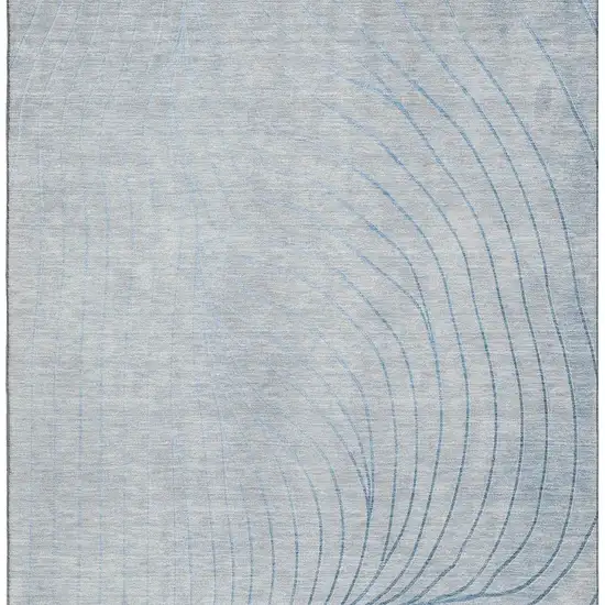 Sky Blue And Silver Abstract Washable Area Rug With UV Protection Photo 4