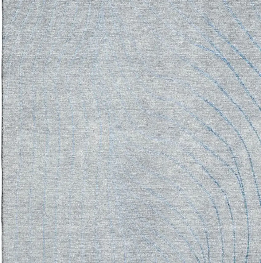 Sky Blue And Silver Abstract Washable Area Rug With UV Protection Photo 3