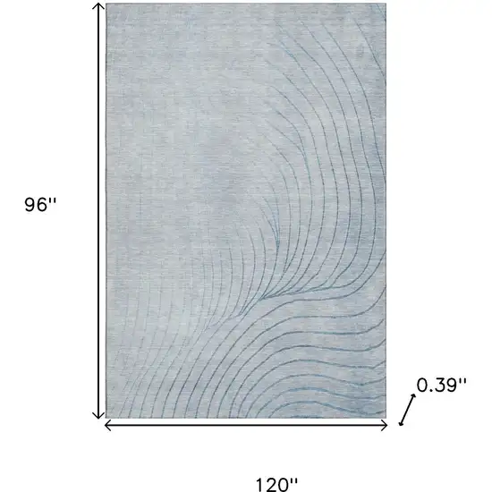 Sky Blue And Silver Abstract Washable Area Rug With UV Protection Photo 9