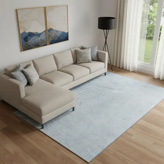 Sky Blue And Silver Abstract Washable Area Rug With UV Protection Photo 1