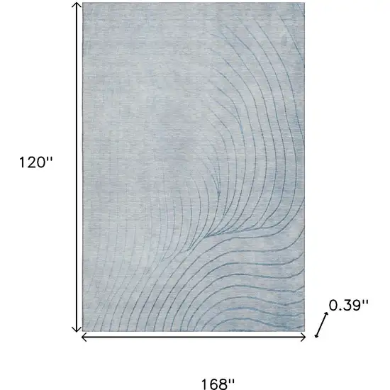 Sky Blue And Silver Abstract Washable Area Rug With UV Protection Photo 9