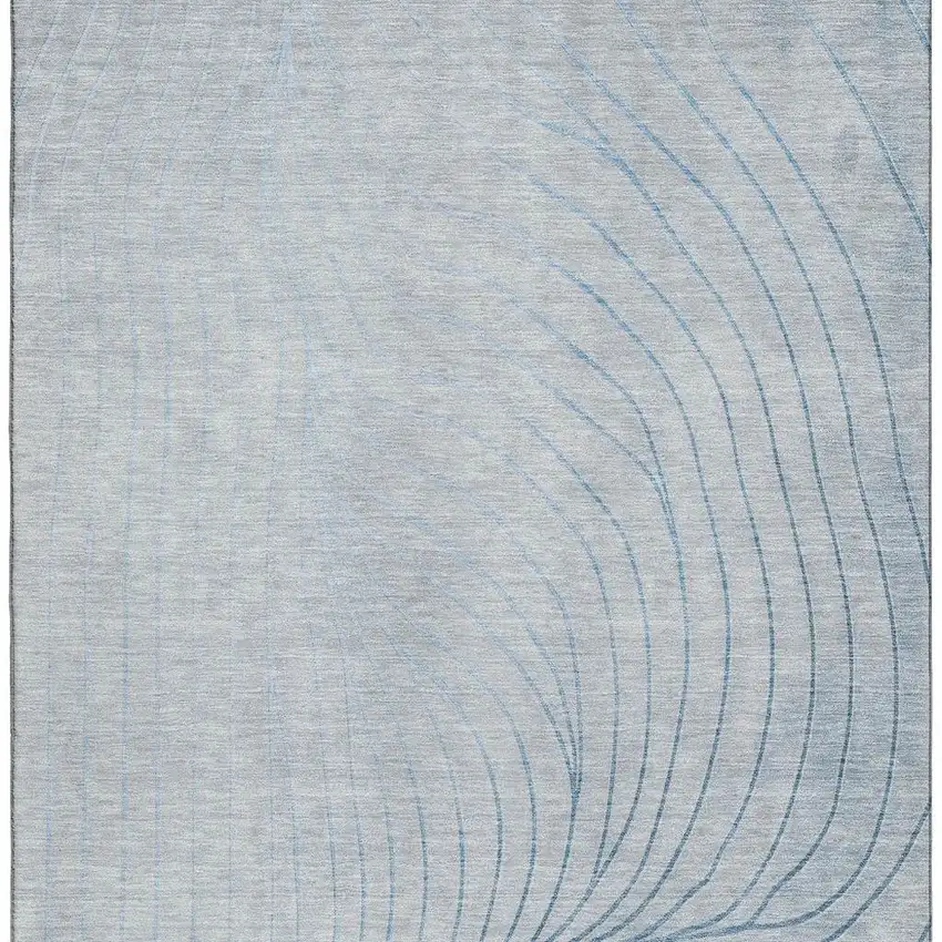Sky Blue And Silver Abstract Washable Area Rug With UV Protection Photo 4