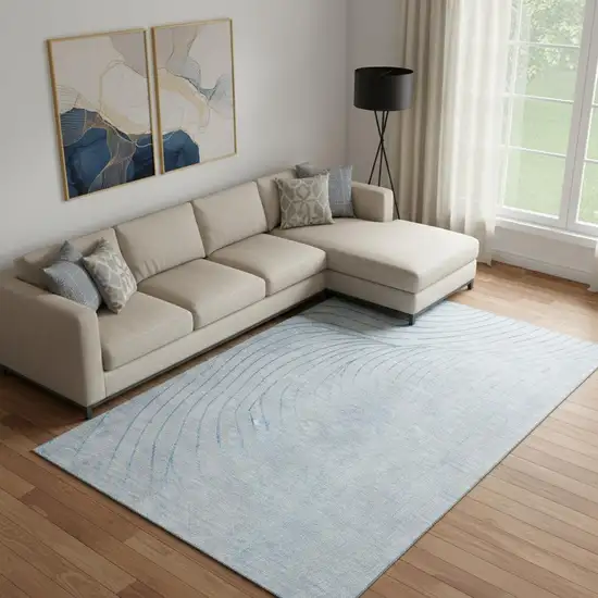 Sky Blue And Silver Abstract Washable Area Rug With UV Protection Photo 2