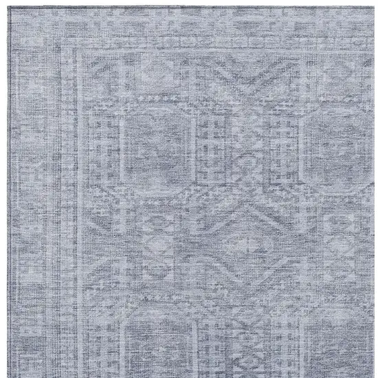 Sky Blue And Silver Geometric Washable Indoor Outdoor Area Rug Photo 3