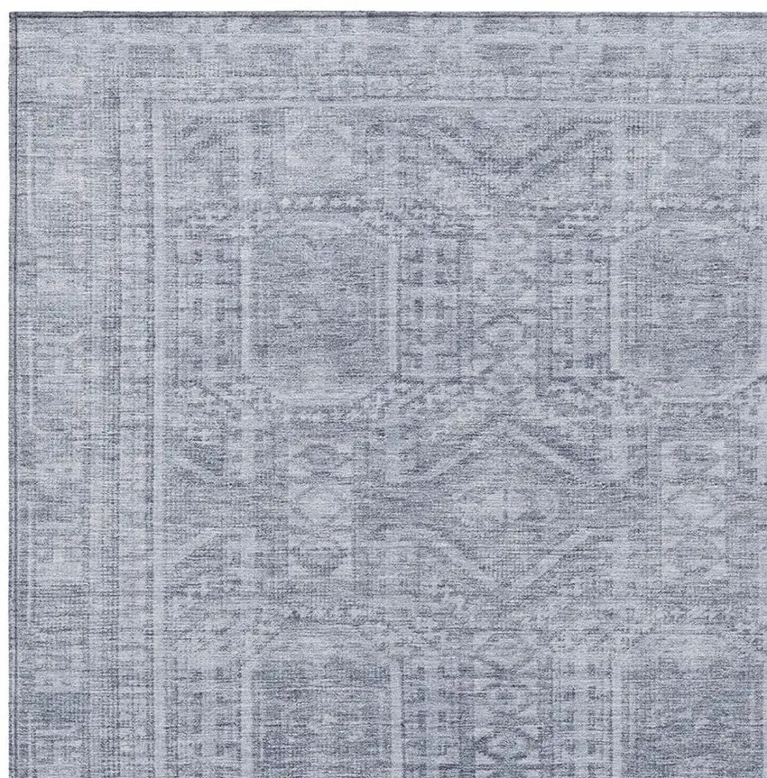Sky Blue And Silver Geometric Washable Indoor Outdoor Area Rug Photo 3