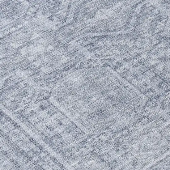 Sky Blue And Silver Geometric Washable Indoor Outdoor Area Rug Photo 9
